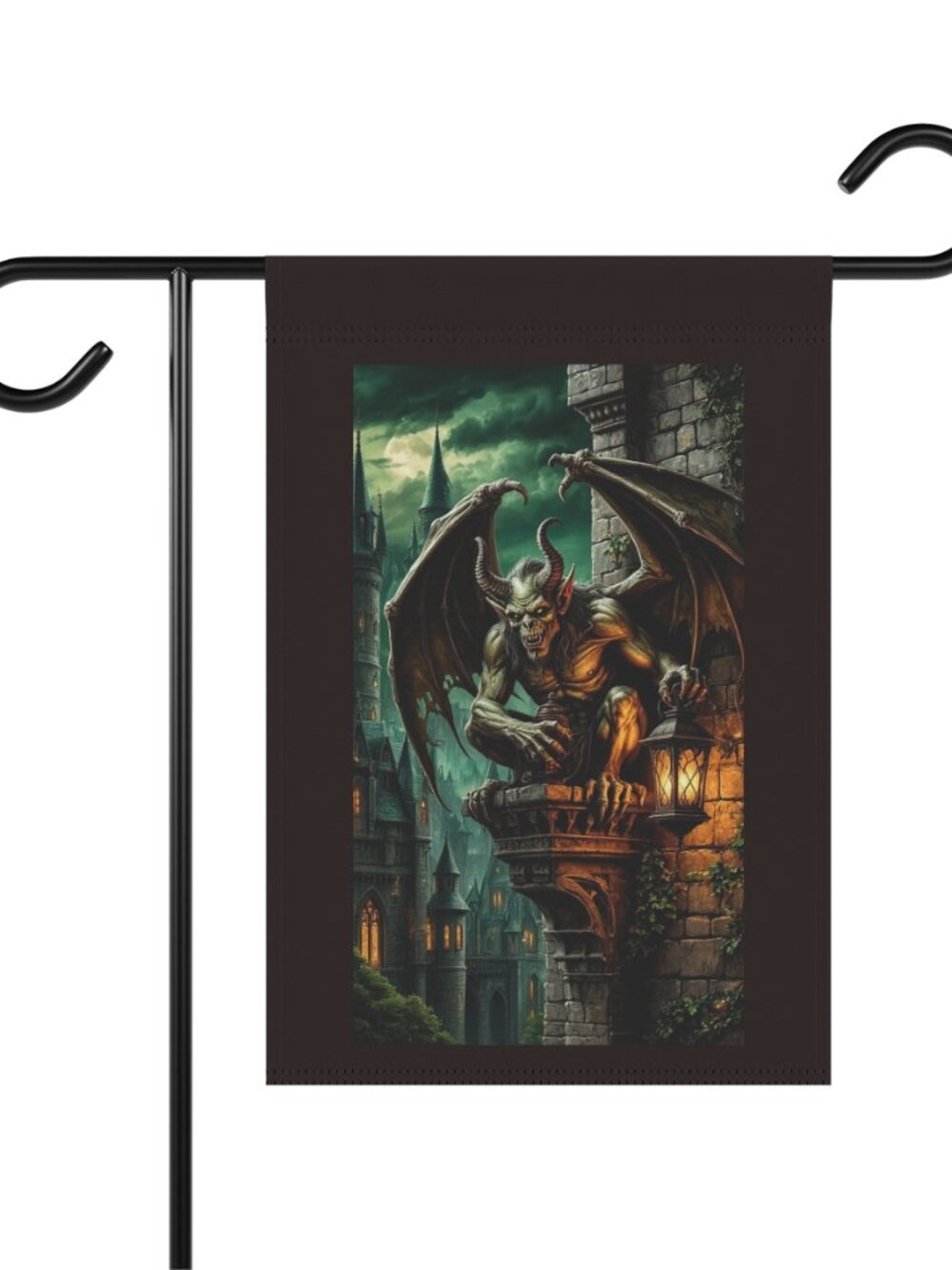 Gargoyle on Castle Ledge Garden Banner | Gothic Home Décor